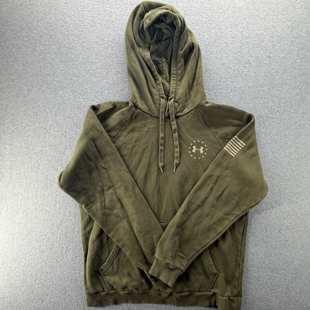 Under Armour Freedom Mens Large Olive Green American Flag Pullover Hoodie LG
